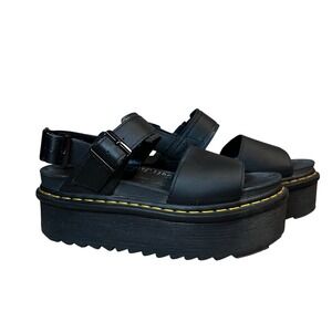 Dr Martens Voss Quad Platform Sandals Black Leather Buckle Chunky Sole Size 8